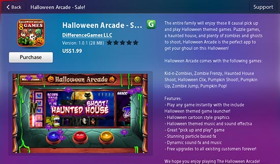 Halloween Arcade Blackberry Playbook Store Page