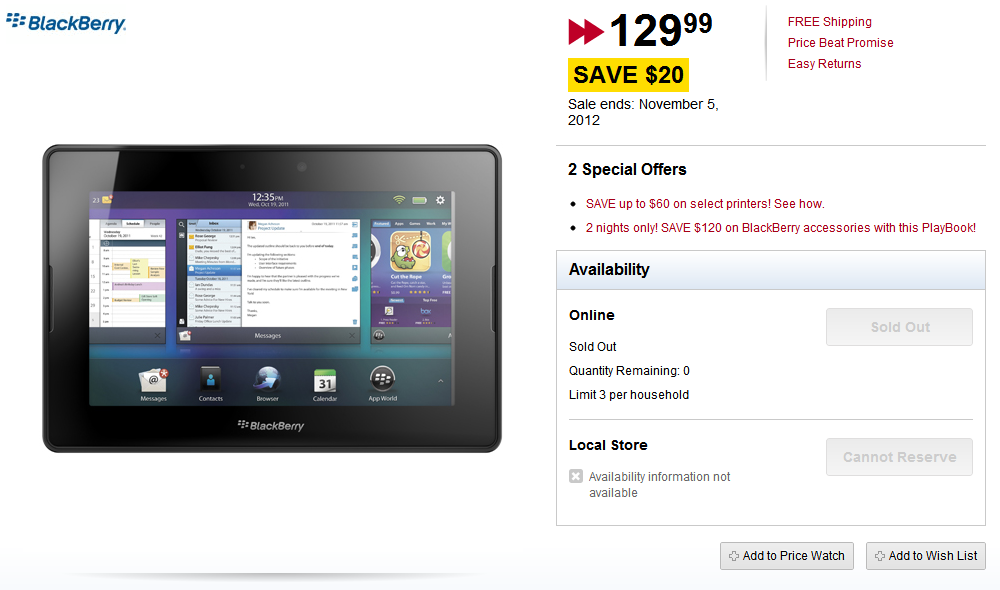 Blackberry Playbook on sale at Futureshop.ca
