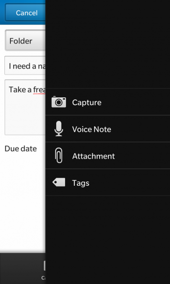 Blackberry Remember Side Menu
