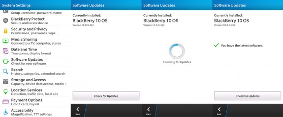 Checking for Blackberry 10 Updates
