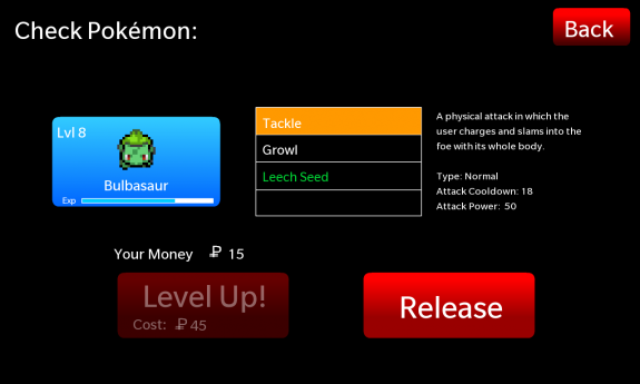 Pokemon Tower Defense Leveling Up Bulbasaur