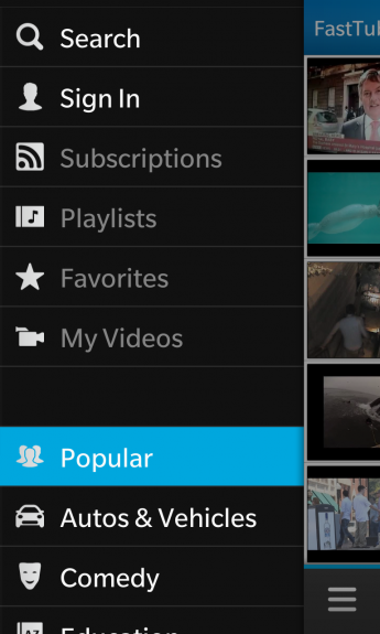 FastTube side menu